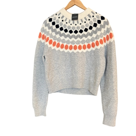 Club Monaco M NWT Alpaca blend ski chalet Gray Sweater with Orange and Black - Picture 1 of 16
